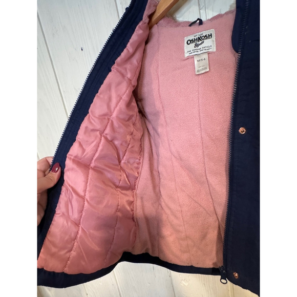 Girls OshKosh B'gosh Winter Jacket M (5-6) Blue Pink hood - Picture 7 of 10